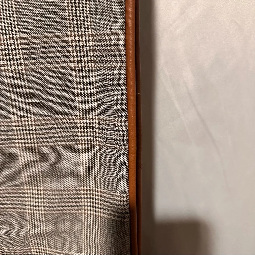Black and White Glen Plaid Table Runner with Faux Leather Brown Trim-13 x 48